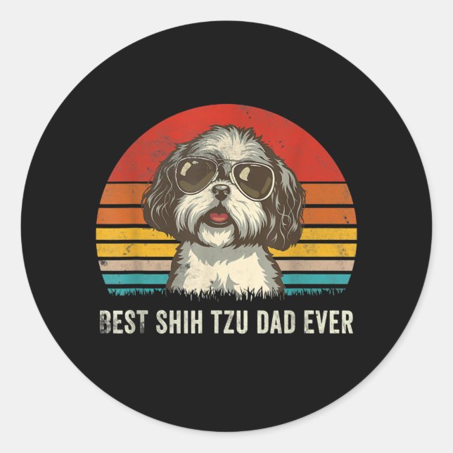 Pegatina Redonda Shih Tzu Lovers |Mejor Shih Tzu Dad Cada Vez Diver (Anverso)