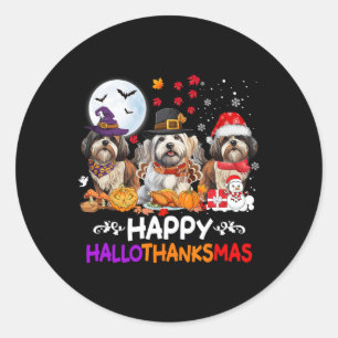 Pegatina Redonda Shih Tzu Navidades de perros felices Hallothankmas