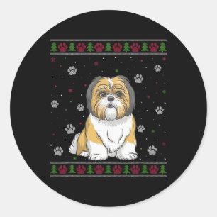 Pegatina Redonda Shih Tzu Navidades Sweater Xmas Mascota Animal Dog