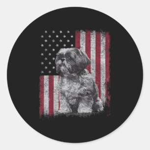 Pegatina Redonda Shih Tzu Perro Papá 4 De Julio Infierno Patriótico