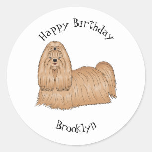 Pegatina Redonda Shih tzu personalizado de pelo largo ilustracion