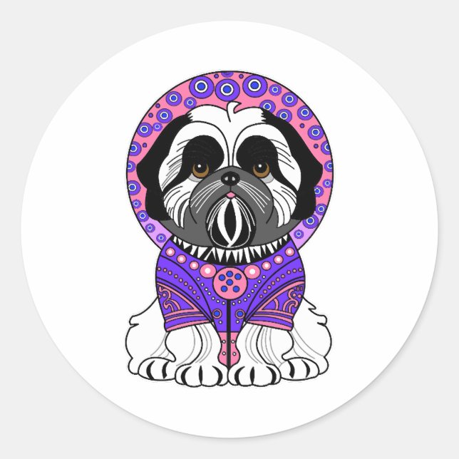 Pegatina Redonda Shih Tzu Princess (Anverso)
