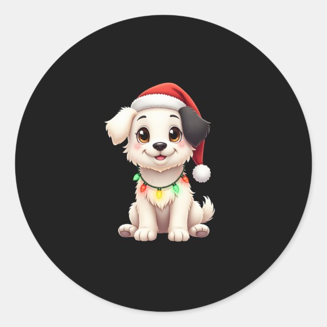 Pegatina Redonda Shih Tzu Santa Christmas Tree Lights Xmas Dog Love (Anverso)