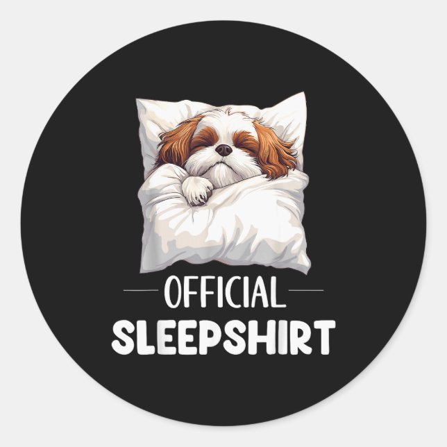 Pegatina Redonda Shih Tzu Sleepshirt Cute Dog Lover Pajama Sleepwea (Anverso)