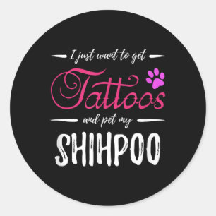 Pegatina Redonda Shihpoo Dog Lover Tattoo Divertida Mamá Perro Rega