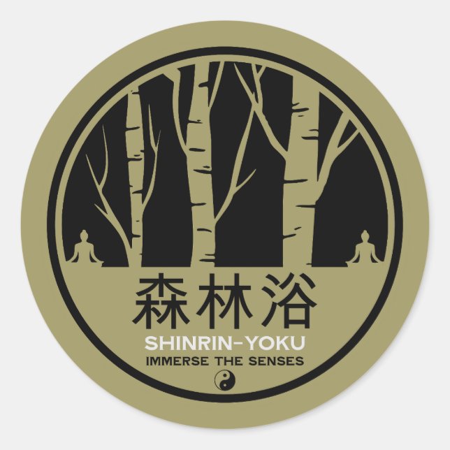 Pegatina Redonda Shinrin Yoku Forest Bathing (Anverso)