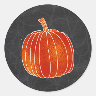 Pegatina Redonda Shiny Naranja Autumn Pumpkin Spiderweb Chalk