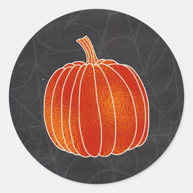 Pegatina Redonda Shiny Naranja Autumn Pumpkin Spiderweb Chalk (Anverso)