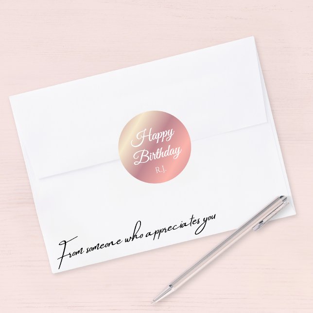Pegatina Redonda Shiny Pink Birthday Sticker | Custom Monogram (Subido por el creador)