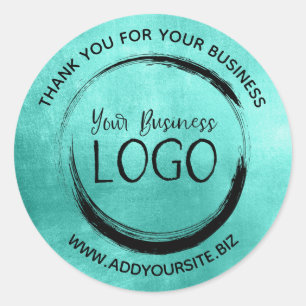 Pegatina Redonda Shiny Turquoise Gracias por su negocio