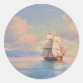 Pegatina Redonda Ship off the coast - Ivan Aivazovsky