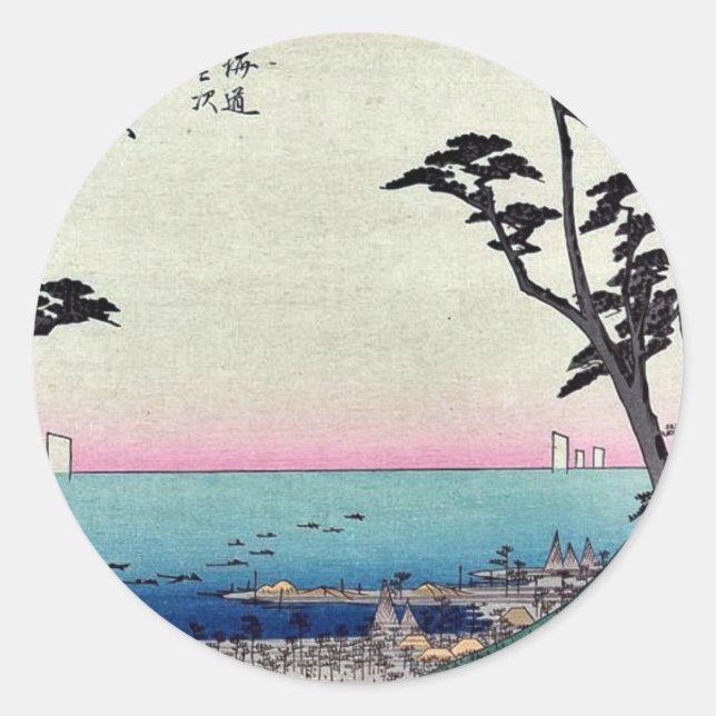 Pegatina Redonda Shirasuka por Ando, Hiroshige Ukiyoe (Anverso)