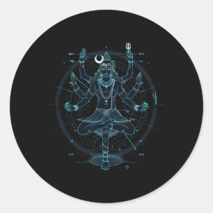 Pegatina Redonda Shiva Dios Hindú Espiritual Danza Tandava Yoga Med