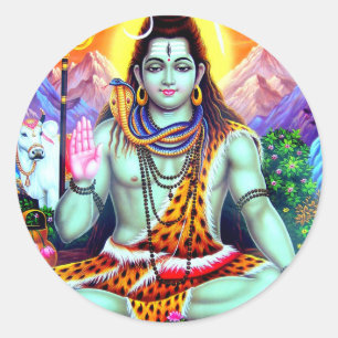 Pegatina Redonda Shiva-Hindu asiático Dios शि व