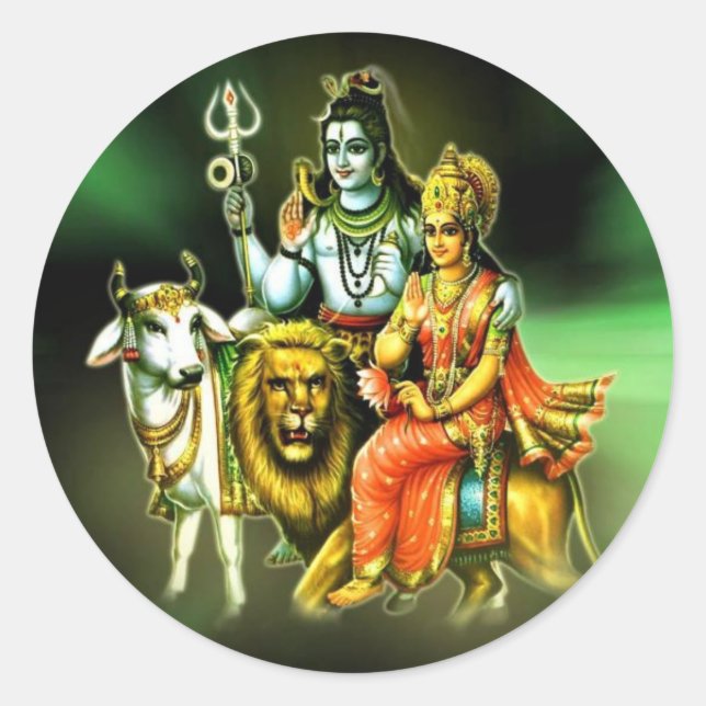 PEGATINA REDONDA SHIVA Y PARVATHI (Anverso)