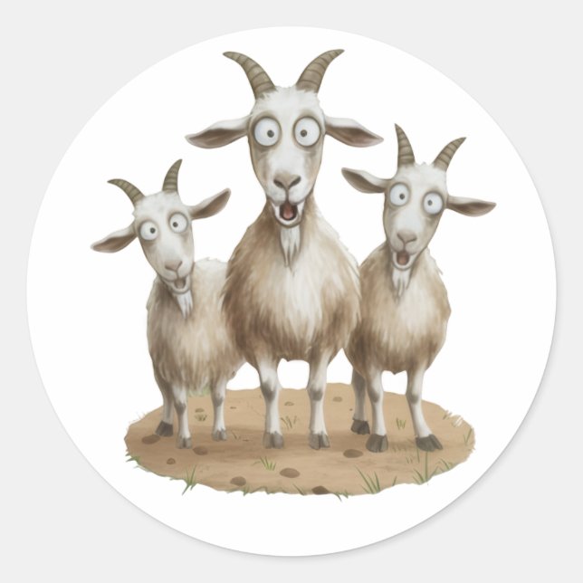 Pegatina Redonda Shocked Goats Trio (Anverso)