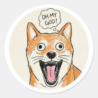 Pegatina Redonda Shocked Shiba Inu "OH MY GOD" - Surprise Meme