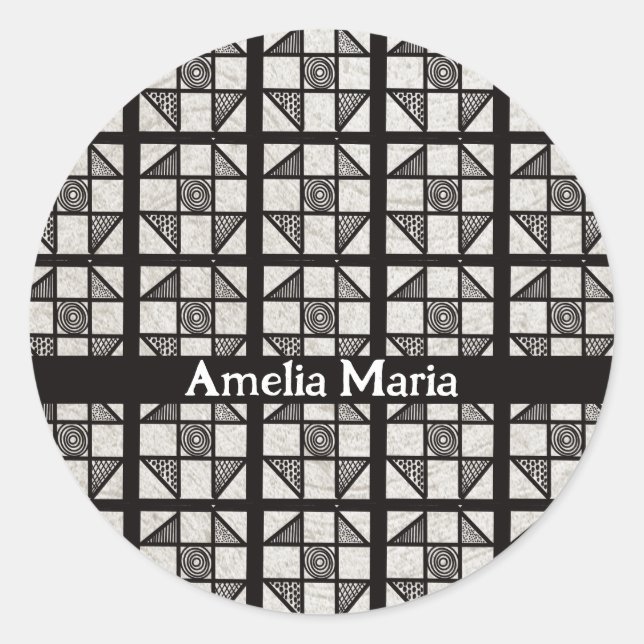 Pegatina Redonda Shoo Fly Parchwork Block (Anverso)