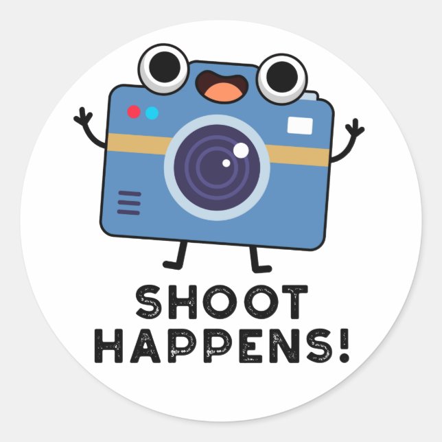 Pegatina Redonda Shoot Happens Funny Camera Pun (Anverso)
