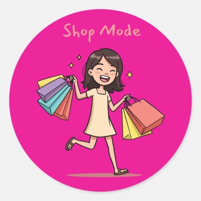 Pegatina Redonda Shop Mode shopping lover (Anverso)