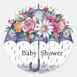 Pegatina Redonda Showered con Baby Shower de flores
