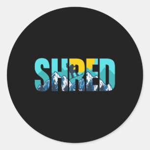 Pegatina Redonda Shred Mountain Snowboard Slopes Sunset Graphic