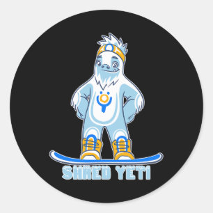 Pegatina Redonda Shred Yeti - Fun Yeti Bigfoot Sasquatch Snowboardi