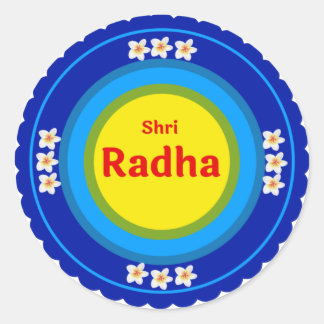 Pegatina Redonda Shri Radha en inglés en Vrindavan