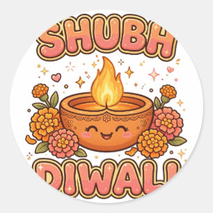Pegatina Redonda Shubh Diwali Diya
