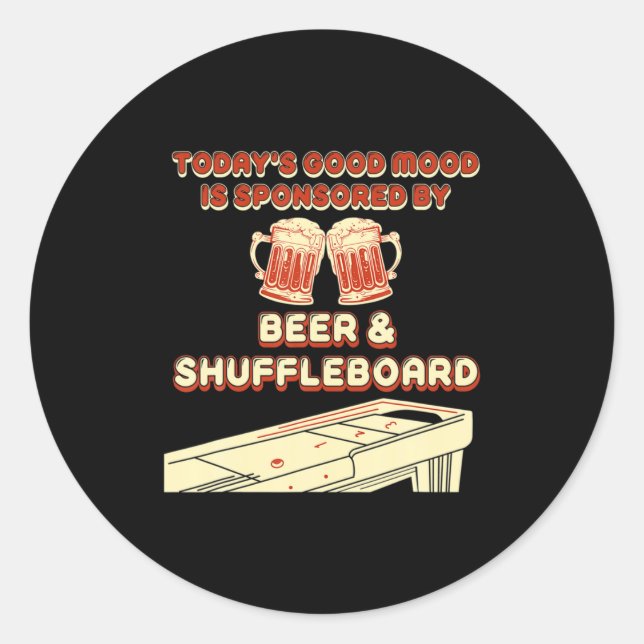 Pegatina Redonda Shuffleboard Player Beer  (Anverso)