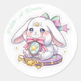 Pegatina Redonda Shy Magic Bunny - Pastel Makeup Palette Kawaii 🐰✨