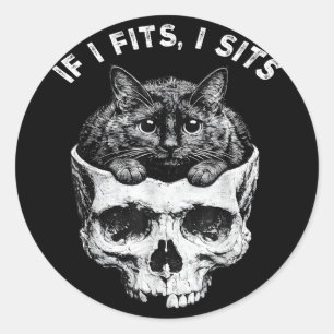 Pegatina Redonda Si cabe me siento calavera de gato negro humor min
