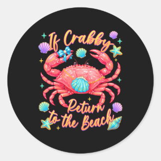 Pegatina Redonda Si Crabby vuelve a la playa cangrejo de verano