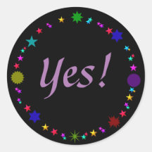 ¡Sí! en coloridas estrellas retro sobre Pegatinas 