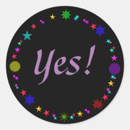 Pegatina Redonda ¡Sí! en coloridas estrellas retro sobre Pegatinas 