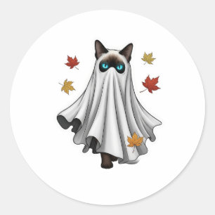 Pegatina Redonda Siamés fantasma - Gato siamés de Halloween