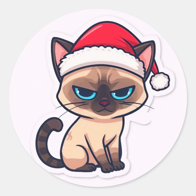 Pegatina Redonda Siamese cat christmas (Anverso)