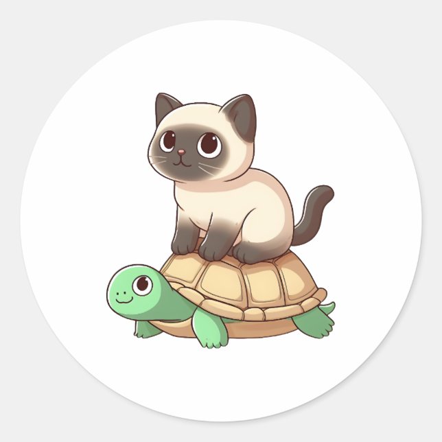 Pegatina Redonda Siamese cat rides turtle Copy (Anverso)