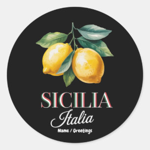Pegatina Redonda Sicilia Italia Orgullosos Limones Italianos Fresco