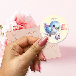 Pegatina Redonda Siempre mi madre - Mamá de pájaro y bebé