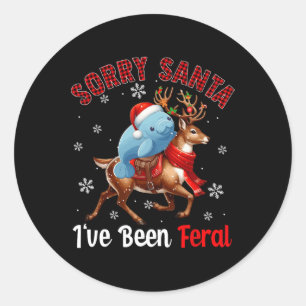 Pegatina Redonda Siento haber sido Feral Xmas Santa Manatee Riding