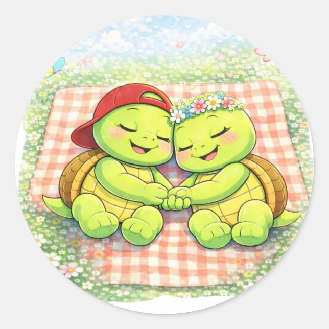 Pegatina Redonda Siesta con Manta de Picnic (Anverso)