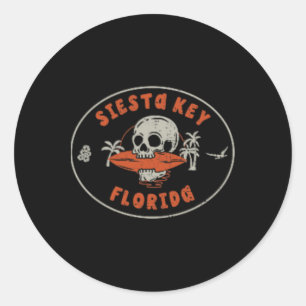 Pegatina Redonda Siesta Key Florida Fl Vintage Surf Playa Delante Y