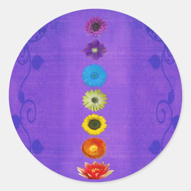 Pegatina Redonda Siete chakras regalo - morado (Anverso)