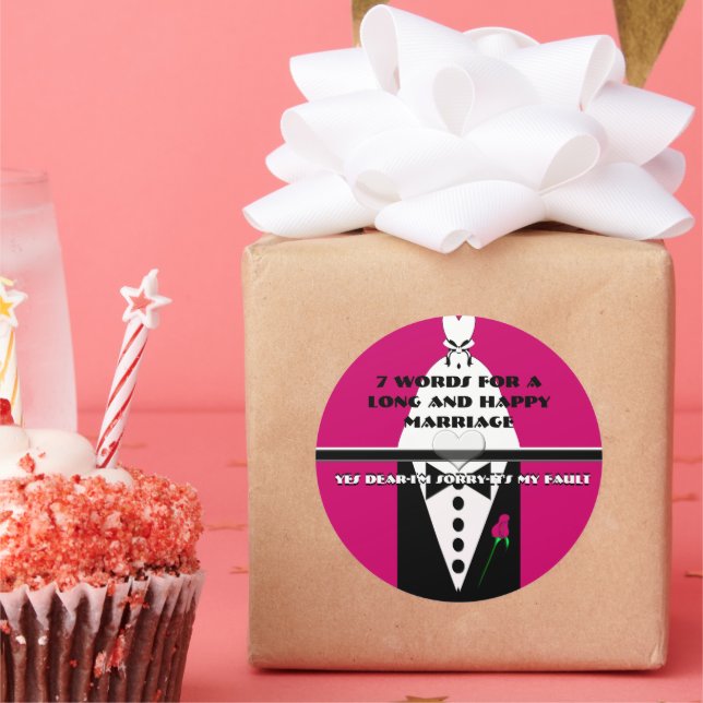 Pegatina Redonda Siete palabras para un matrimonio largo y feliz (Fiesta)