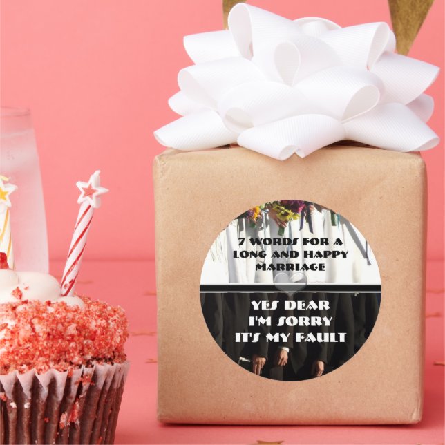 Pegatina Redonda Siete palabras para un matrimonio largo y feliz (Fiesta)