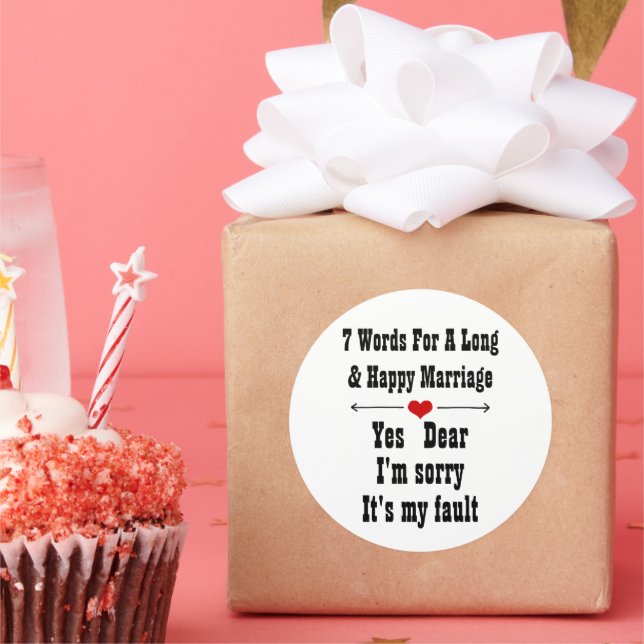 Pegatina Redonda Siete palabras para un matrimonio largo y feliz (Fiesta)