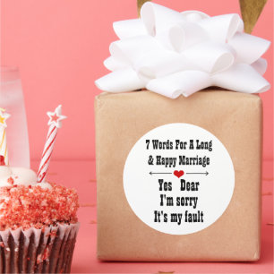 Pegatina Redonda Siete palabras para un matrimonio largo y feliz