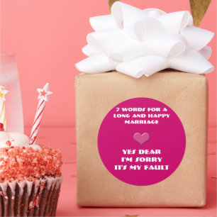 Pegatina Redonda Siete palabras para un matrimonio largo y feliz