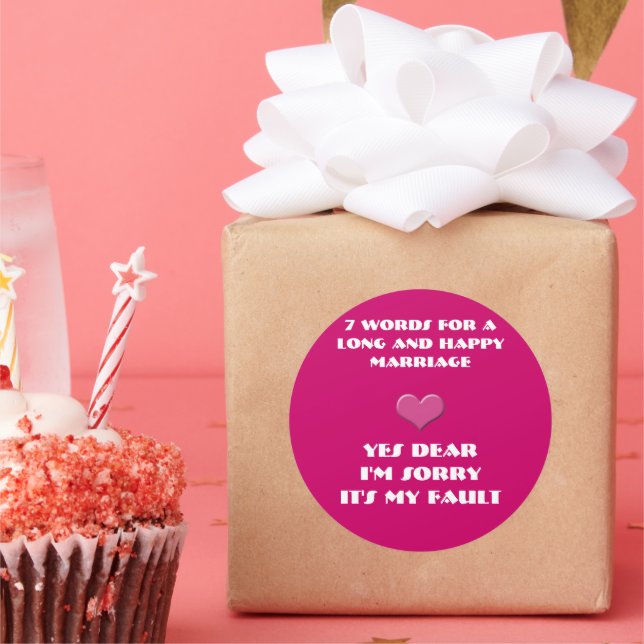 Pegatina Redonda Siete palabras para un matrimonio largo y feliz (Fiesta)